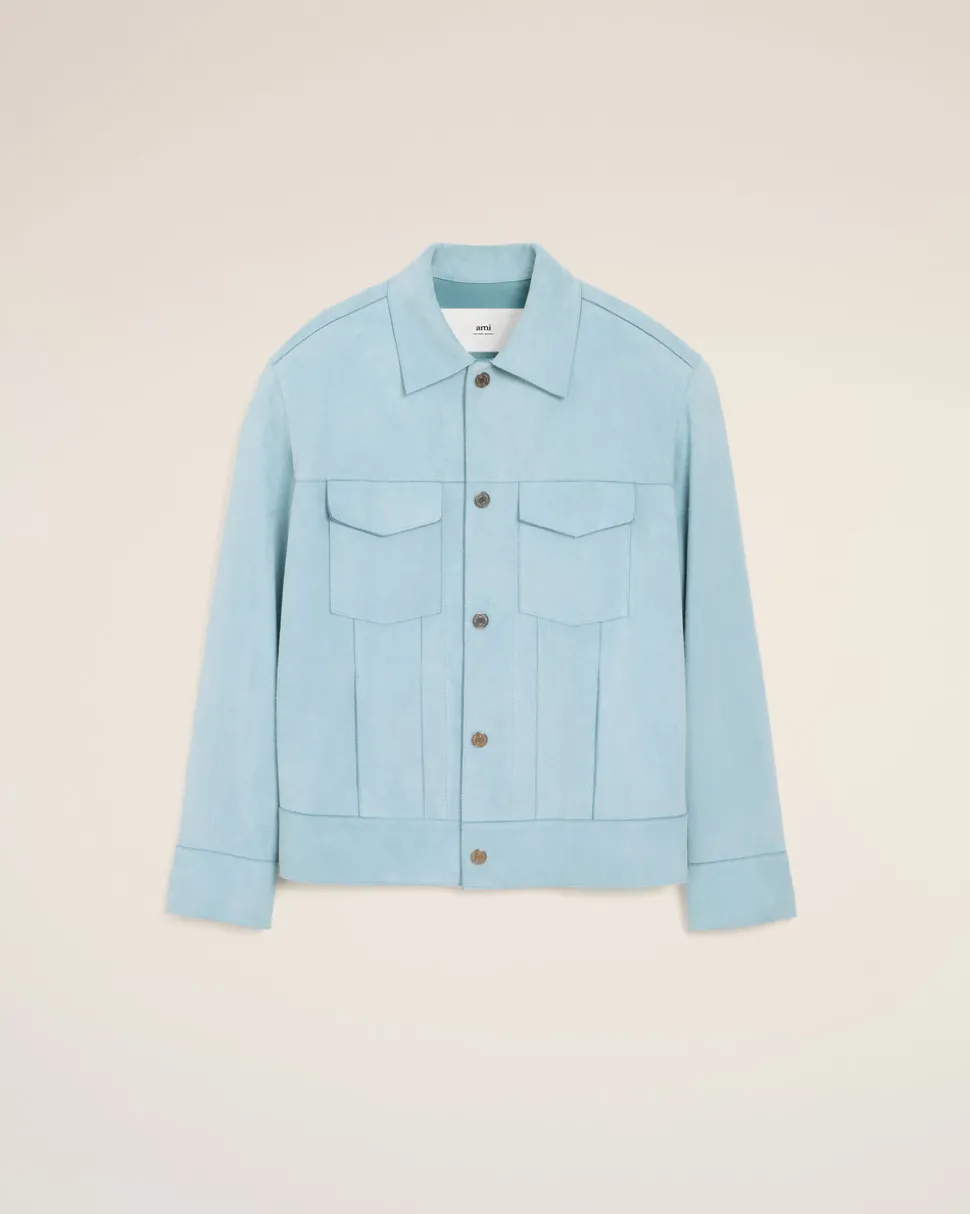 Veste Trucker Bleue En Cuir