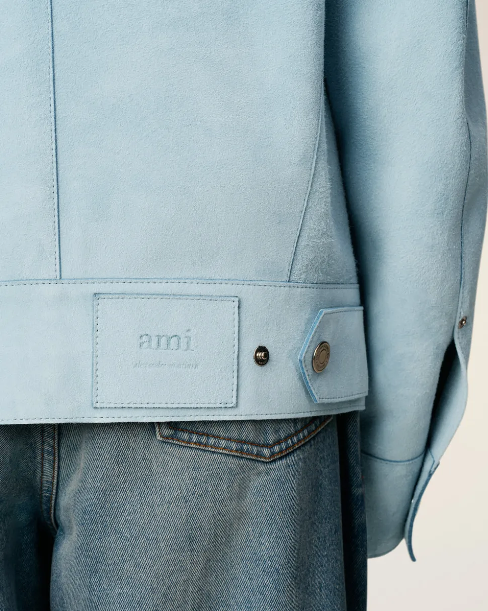 Veste Trucker Bleue En Cuir