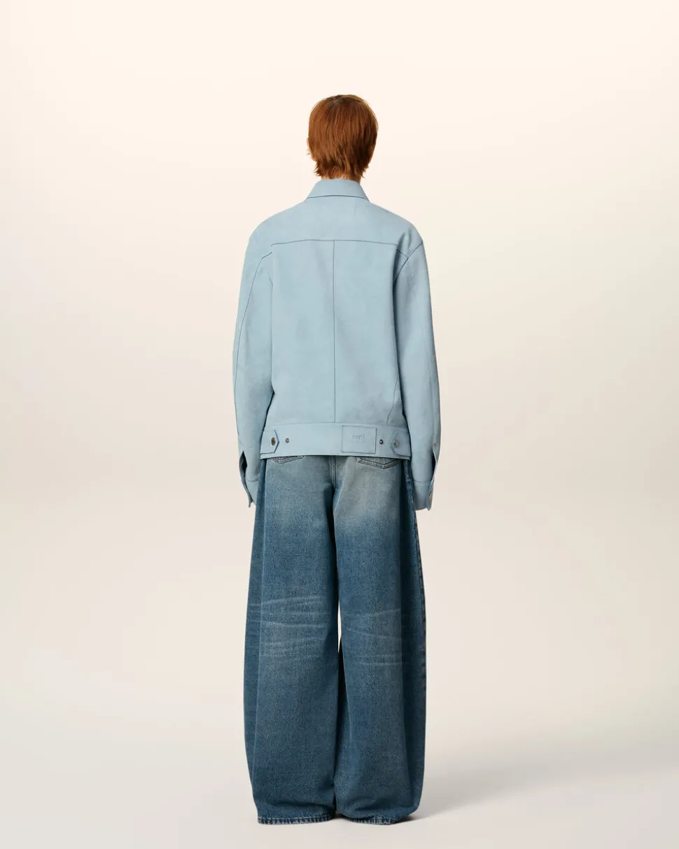 Veste Trucker Bleue En Cuir