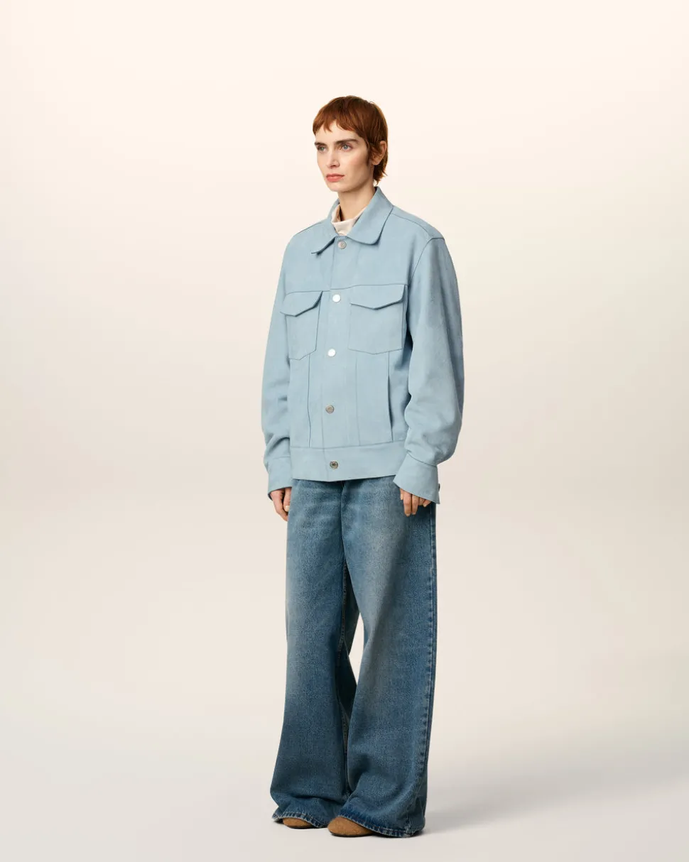 Veste Trucker Bleue En Cuir