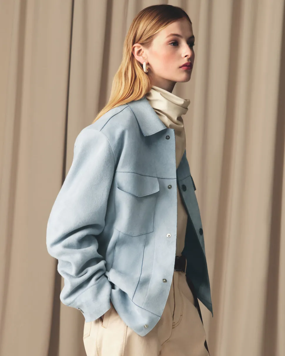 Veste Trucker Bleue En Cuir