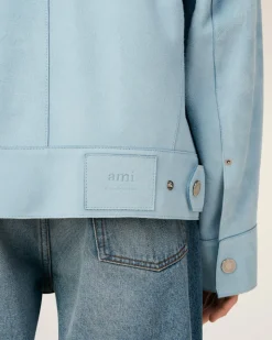 Veste Trucker Bleue En Cuir