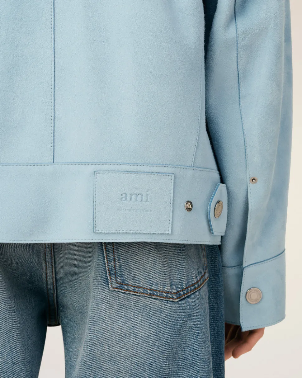 Veste Trucker Bleue En Cuir