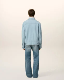 Veste Trucker Bleue En Cuir