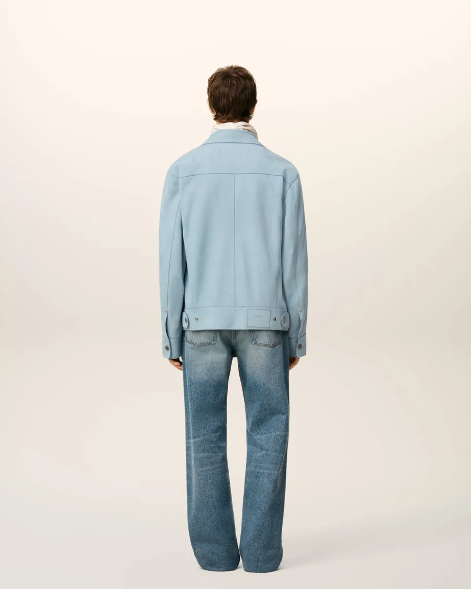 Veste Trucker Bleue En Cuir