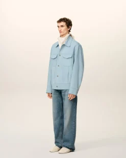 Veste Trucker Bleue En Cuir