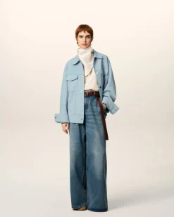 Veste Trucker Bleue En Cuir