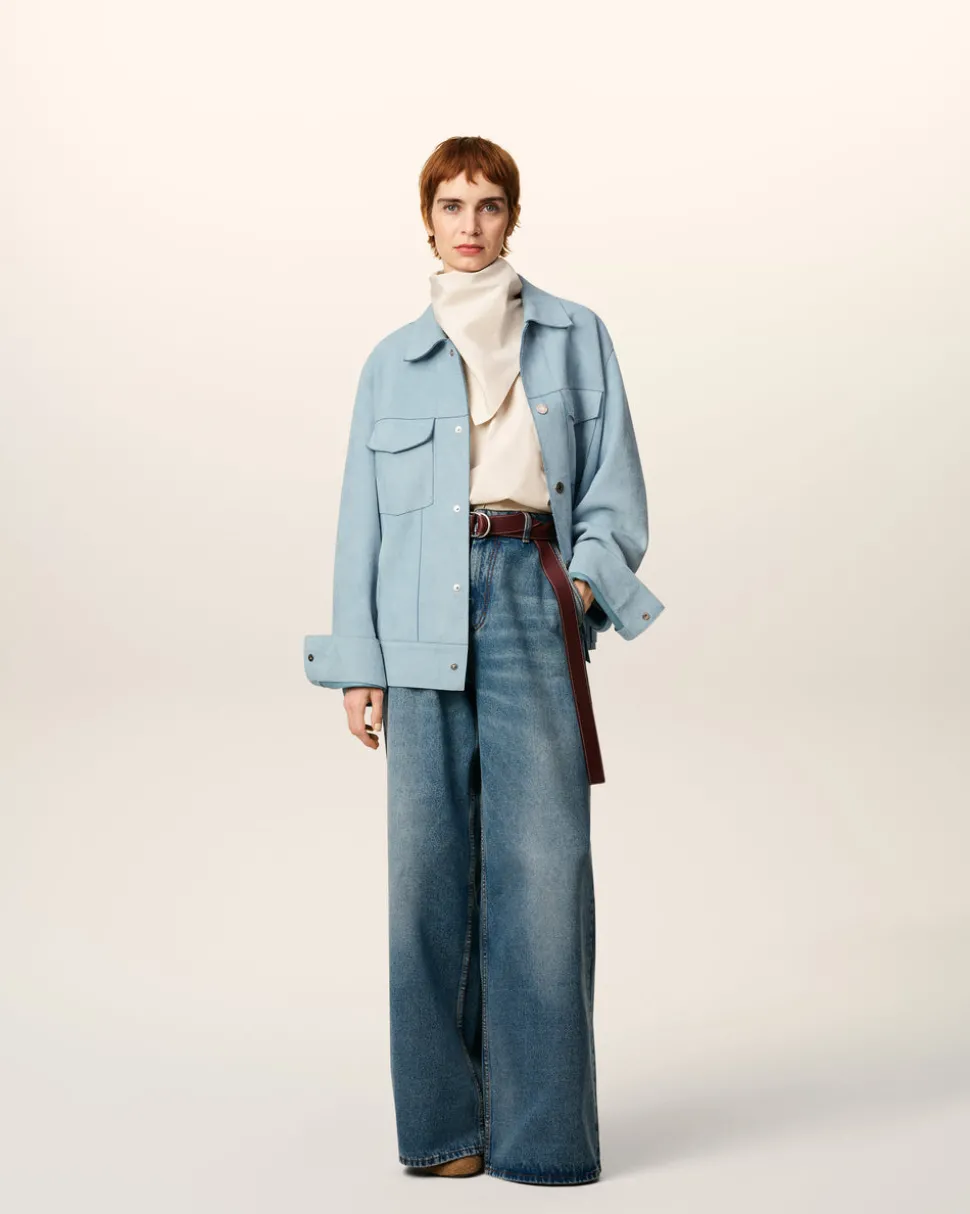 Veste Trucker Bleue En Cuir