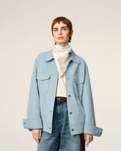 Veste Trucker Bleue En Cuir