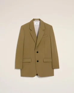 Veste Verte Ample Deux Boutons En Laine