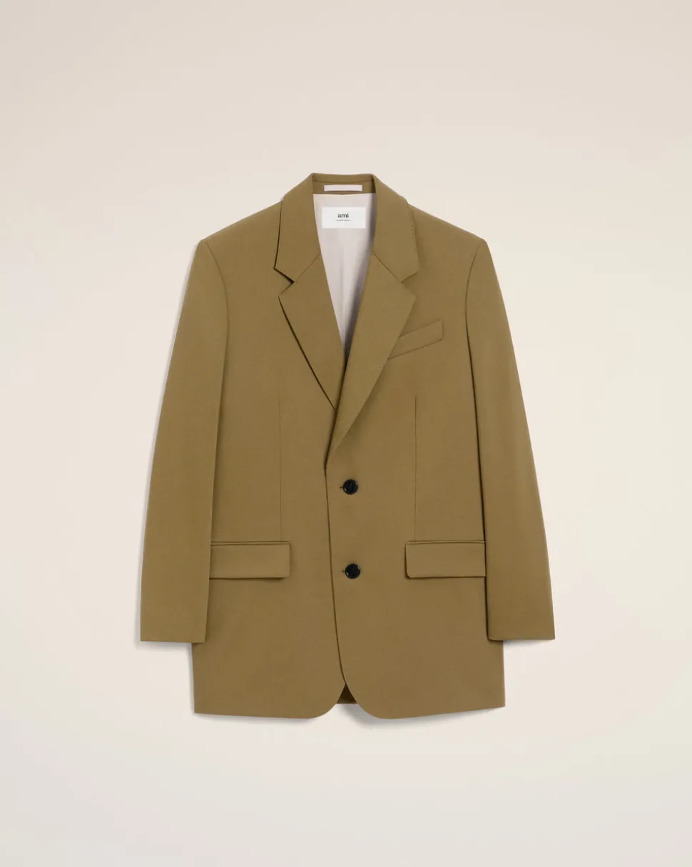 Veste Verte Ample Deux Boutons En Laine