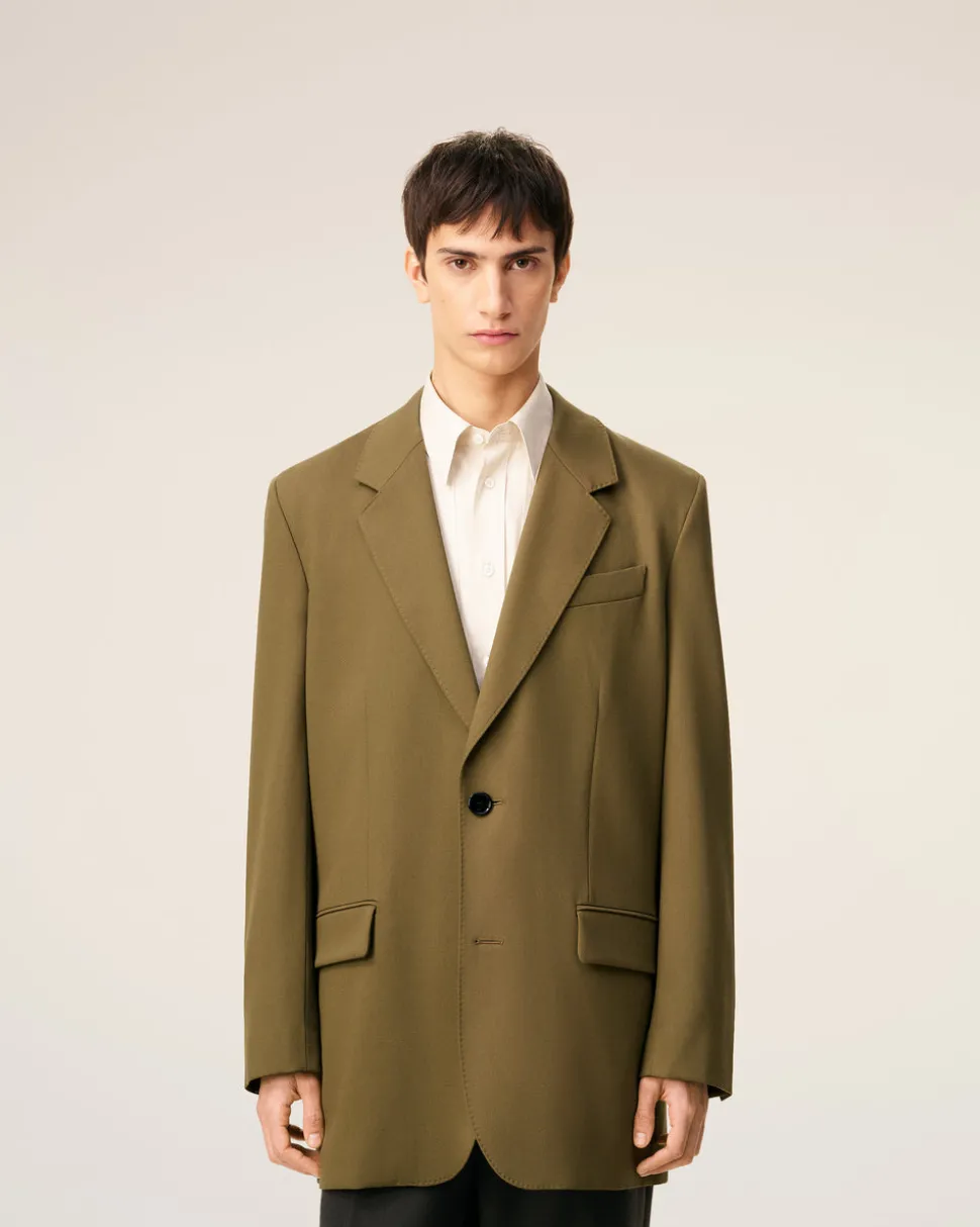 Veste Verte Ample Deux Boutons En Laine