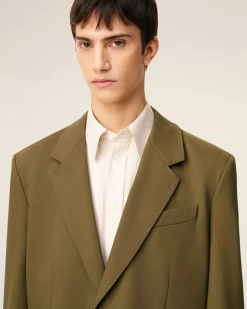 Veste Verte Ample Deux Boutons En Laine