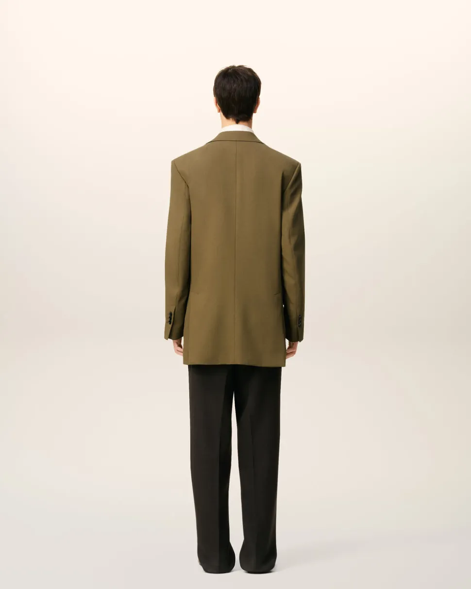 Veste Verte Ample Deux Boutons En Laine