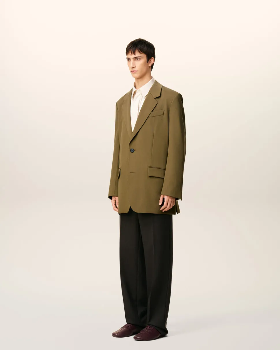 Veste Verte Ample Deux Boutons En Laine