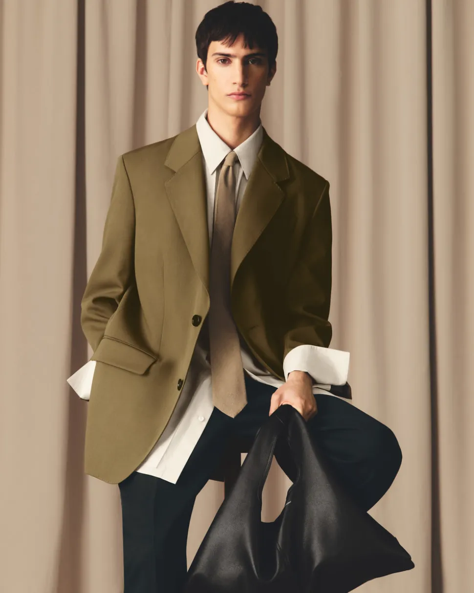 Veste Verte Ample Deux Boutons En Laine