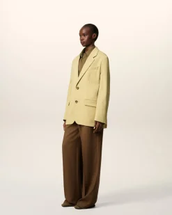 Veste Verte Ample Deux Boutons En Laine