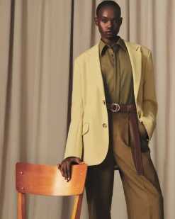 Veste Verte Ample Deux Boutons En Laine