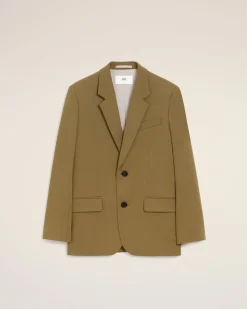 Veste Verte Ample Deux Boutons En Laine